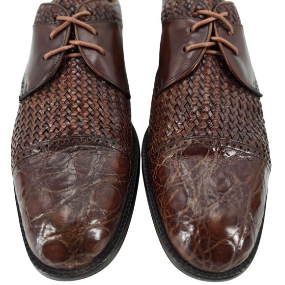 Mezlan Exotic Mens 12M Brown Crocodile Woven Leather Cap-toe Derby Dress Shoes - Picture 9 of 10